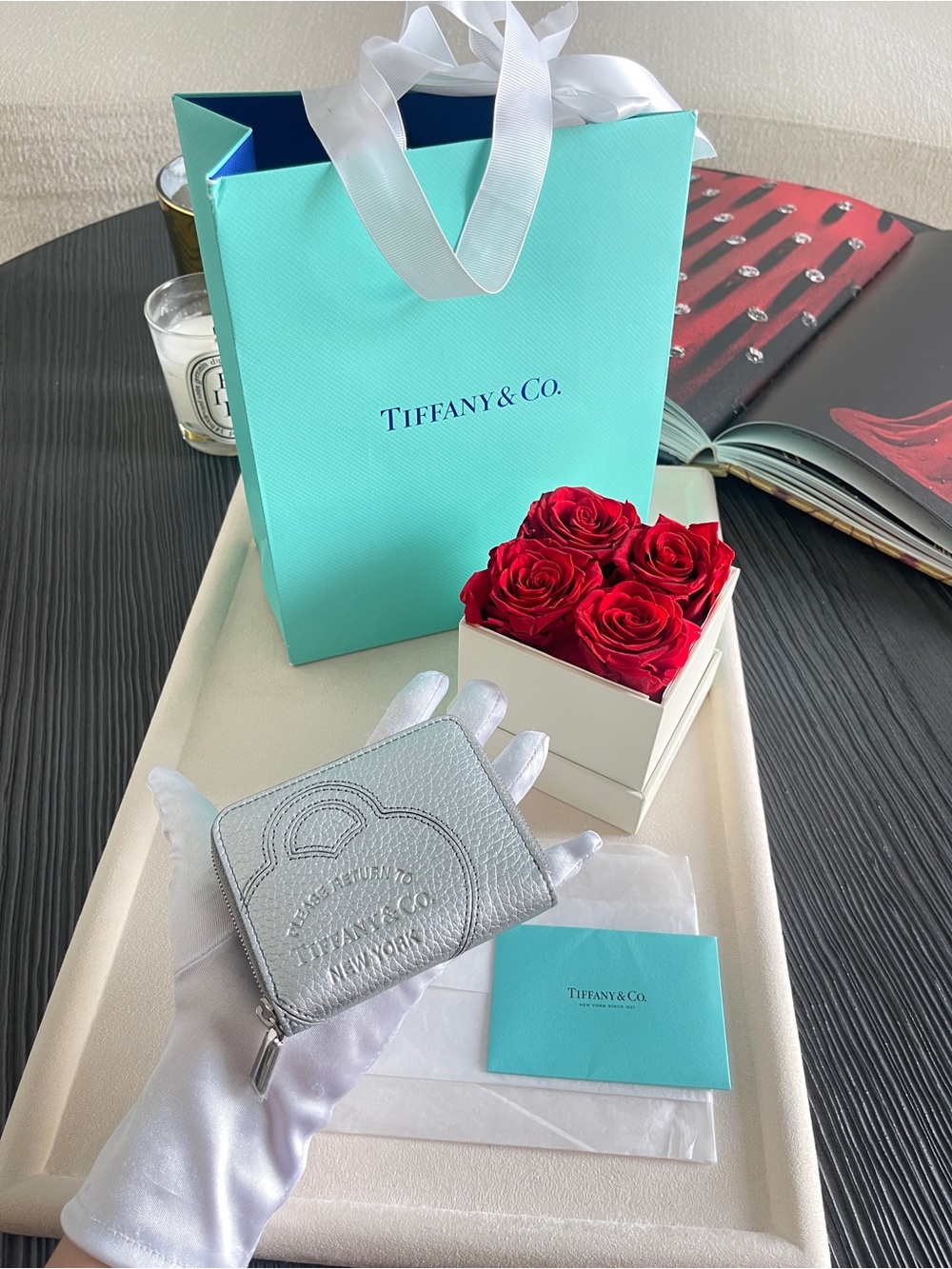 Tiffany & Co. Return to Tiffany Metallic Silver Leather Zip Around Wallet $550